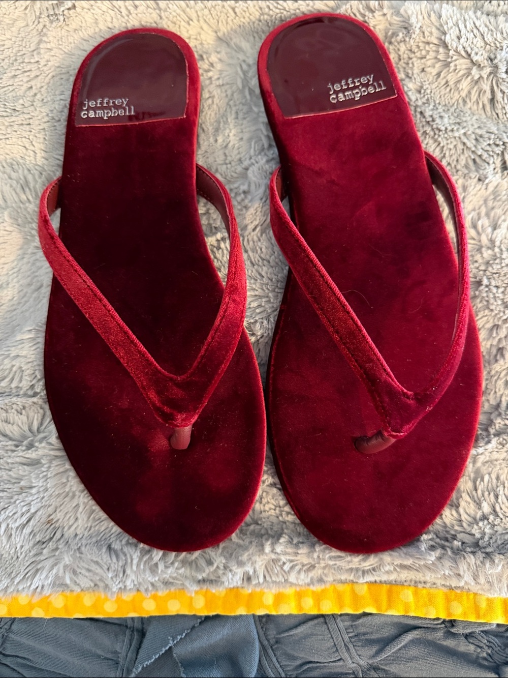 Jeffrey Campbell Burgundy Velvet Flip Flop Sandals